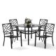 Patio Dining Set Black 5-Pieces 37 in. Metal Square Table with 1.57 in. Umbrella Hole and Stackable Chairs for Backyard