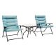 Patio Premier Black Frame 3-pc Folding Steel Outdoor Bistro Set with Cushions Aqua Cushions