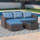 Patiorama Brown 3-Pieces Wicker Outdoor Sectional Set with Blue Cushions