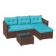 Patiorama Brown 3-Pieces Wicker Outdoor Sectional Set with Turquoise Cushions