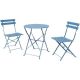 3-Piece Metal Steel Outdoor Patio Bistro Set Folding Patio Furniture Sets in Grey Blue