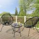 Sonkuki 3 pc. Outdoor Acapulco Chairs Woven Rattan Bistro Set in Black (Set of 2 Chairs and 1 Glass Top Table)