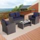 Sonkuki 4-Piece Rattan Wicker Patio Conversation Set w/ Navy Blue Cushions and Coffee Table