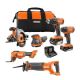 RIDGID 18V Cordless 6-Tool Combo Kit with 2.0 Ah Battery, 4.0 Ah Battery, Charger, and Bag