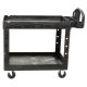 Rubbermaid Commercial Products Heavy Duty Black 44 in. 2-Shelf Utility Cart w/ Lipped Shelf in Medium w/ Casters