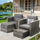 2 Piece Wicker Outdoor Patio Sectional Conversation Seating Set with Gray Cushions and Ottoman