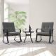 Sonkuki 3-Piece Metal Frame Outdoor Bistro Set Rocking Chairs w/ Gray Cushions