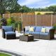 Rimaru 6-Piece Wicker Outdoor Patio Sectional Set w/ Blue Cushions and Tea Table