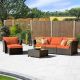Rimaru 6-Piece Wicker Outdoor Sectional Set w/ Orange Cushions and Tea Table