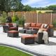 Rimaru 12-Piece Wicker Outdoor Patio Sectional Set w/ Orange Cushions and Tea Table