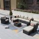 XIZZI Huron Gorden Brown 9-Piece Wicker Outdoor Patio Conversation Sectional Sofa Set w/ Beige Cushions