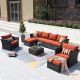 XIZZI Huron Gorden Brown 9-Piece Wicker Outdoor Patio Conversation Sectional Sofa Set with Red Cushions