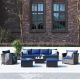 OVIOS Rimaru 9-Piece Wicker Outdoor Patio Conversation Seating Set w/ Navy Blue Cushions
