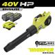 RYOBI 40V HP Brushless Whisper Series 190 MPH 730 CFM Cordless Battery Jet Fan Leaf Blower w/ (2) 4.0 Ah Batteries & Charger