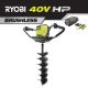 RYOBI 40-Volt HP Lithium-Ion Cordless Earth Auger w/ 8-inch Bit and 4.0 Ah Battery and Charger Included