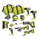 RYOBI ONE 18V 10 Tool Combo Kit with 1 1 5 Ah Battery and 2 4 0 Ah Batteries and Charger