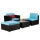 4-Piece PE Rattan Wicker Outdoor Couch Set with Blue Cushions