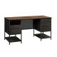 SAUDER 60 inch Rectangular Vinatge Oak/Black 3 Drawer Executive Desk w/ File Storage