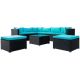 Contracted 9-Pieces Wicker Patio Conversation Set with Blue Cushions