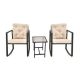 Beige 3-Piece Metal Square 19.88 in. Table Height Outdoor Bistro Set