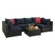 Leisure 7-Piece Wicker Outdoor Sectional Set with Dark Blue Cushions