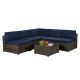 6-Piece Wicker Patio Conversation Set with Navy Cushion