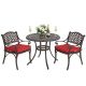 Nuu Garden Antique Bronze 3-Piece Cast Aluminum Patio Conversation Set w/ Red Cushions