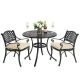 Nuu Garden Antique Bronze 3-Piece Cast Aluminum Patio Conversation Set w/ Tan Cushions, 36 in. Round Table and 2 Arm Chairs