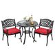 Nuu Garden 3-pc Cast Aluminum Outdoor Bistro Dining Set with 2 Chairs, Round Table Set with Red Cushions