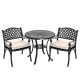 Nuu Garden 3-pc Cast Aluminum Outdoor Bistro Dining Set with 2 Chairs, Round Table Set with Beige Cushions