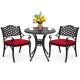 Nuu Garden 3-Piece Black Cast Aluminum Patio Round Outdoor Bistro Set with Red Cushions