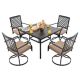 Nuu Garden Black 5-Piece Metal Square Outdoor Dining Set with Cushion Patio Furniture Set with Swivel Chair