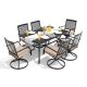 Nuu Garden Black 7-Piece Metal Rectangle Outdoor Dining Set with Beige Cushion Patio Furniture Set with Swivel Dining Chair