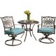 Cambridge Seasons 3-Piece Aluminum Round Outdoor Bistro Set with Two Swivel Rockers and Blue Cushions