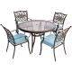 Cambridge Seasons 5 pc Aluminum Outdoor Dining Set w/ Blue Cushions w/ 48 inch Glass-Top Table SEASDN5PCG-BLU