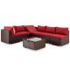 Cedar Island 7-Piece Wicker Patio Conversation Set with Red Cushions, 2 Orange Pillows (Corner Lift Sofa)