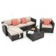 Miscool Crystal 4-Piece Wicker Patio Conversation Set with Beige Cushions, 3 Orange Pillows
