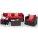 Miscool Crystal 4-Piece Wicker Patio Conversation Set with Wine Red Cushions, 3 Orange Pillows