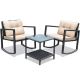 Black Wicker Outdoor Rocking Chairs Set with Beige Cushions