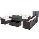 Brown 6-Piece Wicker Rattan Outdoor Sectional Set with Beige Cushion, Table with Storage