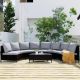 Modern Brown 5-Pieces Half-Moon Wicker Outdoor Patio Sectional Set with Gary Cushions