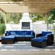 Harper & Bright Designs Dark Brown 6-Piece Wicker Outdoor Sectional Set w/ Blue Cushions