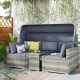 Harper & Bright Designs Gray 5-pc Wicker Outdoor Sectional Day Bed with Gray Cushions and Canopy
