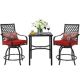 Nuu Garden 3-Piece Patio Swivel Bistro Set Outdoor Balcony Furniture Set with Red Cushions