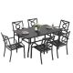 Nuu Garden 7-Piece Patio Dining Set Outdoor Furniture Set with Rectangle Table with Umbrella Hole and Stackable Armchair in Black
