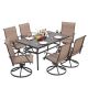 Nuu Garden Brown 7-Piece Steel Sling Outdoor Patio Dining Set with Rectangular Table and Swivel Dining Chairs