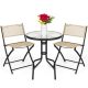 Black 3-Piece Outdoor Patio Bistro Set w/Textured Glass Table Top, Folding Chairs