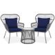 3-Piece Wicker Patio Conversation Outdoor Bistro Set with 2 Chairs, Navy Blue Cushions