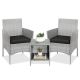 Gray 3-Piece Wicker Outdoor Bistro Set with Black Cushions, 2 Chairs, Table