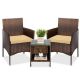 Brown 3-Piece Wicker Outdoor Bistro Set with Tan Cushions, 2 Chairs, Table